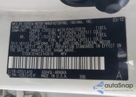 2012 Toyota Highlander Limited V6 from USA, damaged, VIN 5TDDK3EHXCS140618